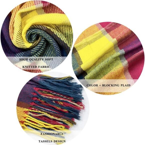 Womens Winter Scarf Plaid Cashmere Feel Long Blanket Shawl Wrap Oversized Warm - Picture 3 of 7